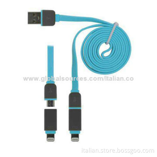 2014 Hot Sale TPE Material 2-in-1 USB Data Cable for iPhone 5 and Samsung